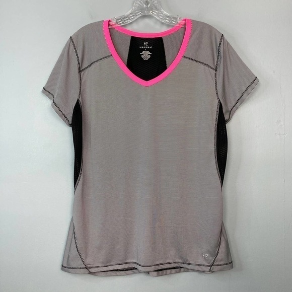 Hannah H2 Black Pink Striped Breathable Mesh Inset Short Sleeve Shirt Size L - Picture 10 of 12